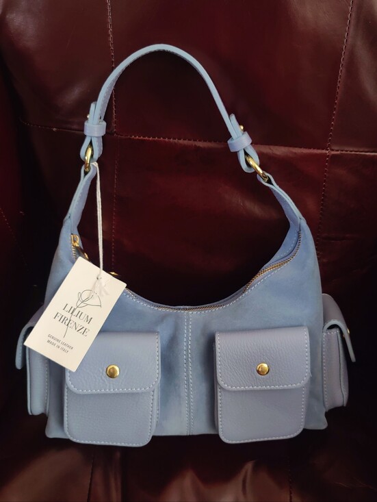 Lilium Firenze Handbags - Light Blue Suede Shoulder Bag